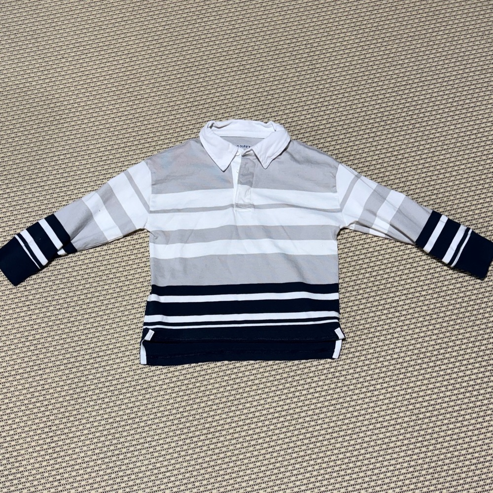 XS (5) Old Navy Kids Polo - Navy, Gray, and White Stripes